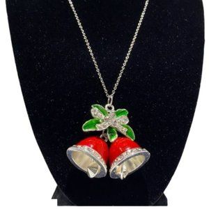 Christmas Green Red Jingle Bells Mistletoe Holiday Necklace Mom GIft